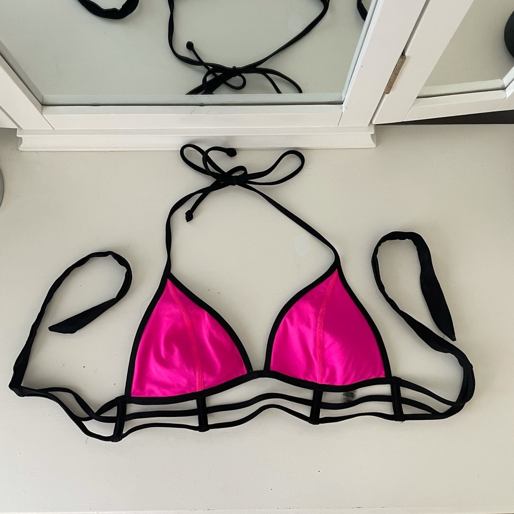 Pink and black bikini top